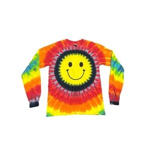 Vintage Anvil‎ Tag Tie Dye Smiley Long Sleeve T Shirt Size Small 90s